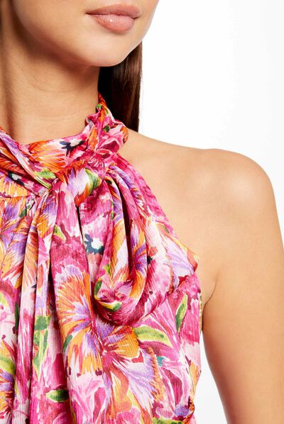 Blusa cuello con chalina estampada multicolor mujer