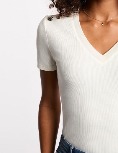 Camiseta manga corta marfil mujer
