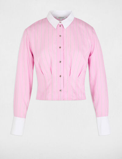 Camisa ajustada cuello v rosa mujer
