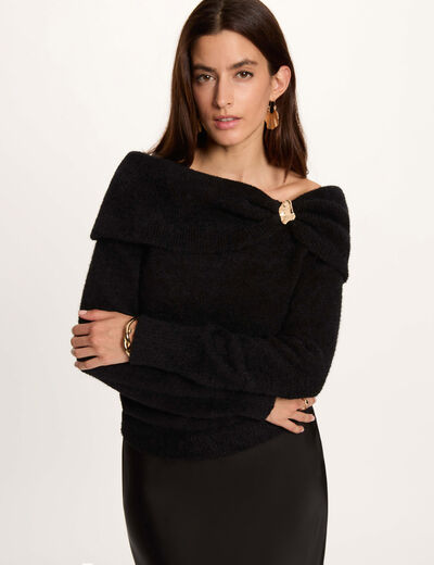Jersey con cuello bardot negro mujer