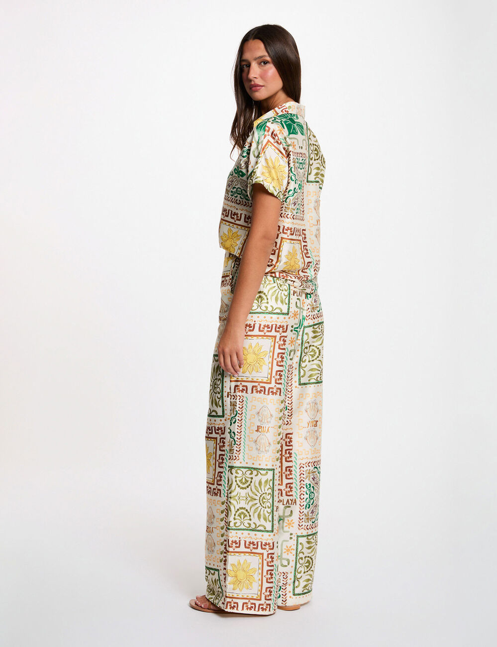Camisa satinada estampada multicolor mujer