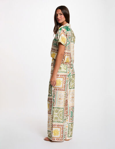 Camisa satinada estampada multicolor mujer