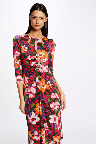 Vestido midi ajustado estampado floral multicolor mujer