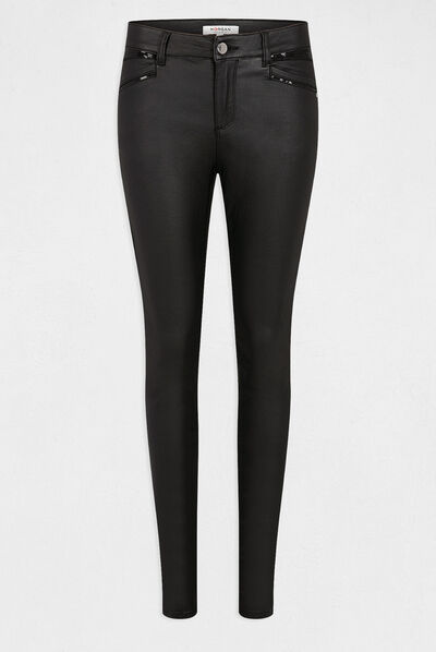 Pantalón skinny efecto mojado negro mujer