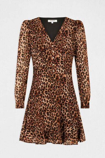 Vestido entallado estampado de leopardo multicolor mujer