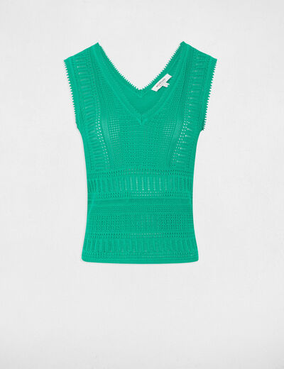 Jersey calado sin mangas verde emeralda mujer