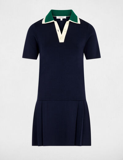 Vestido de punto plisado azul marino mujer