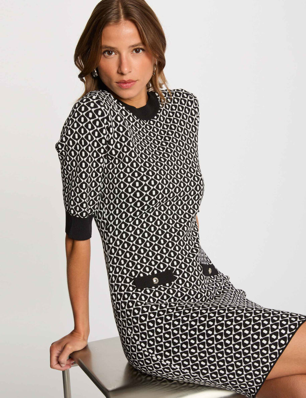 Vestido punto ajustado negro mujer