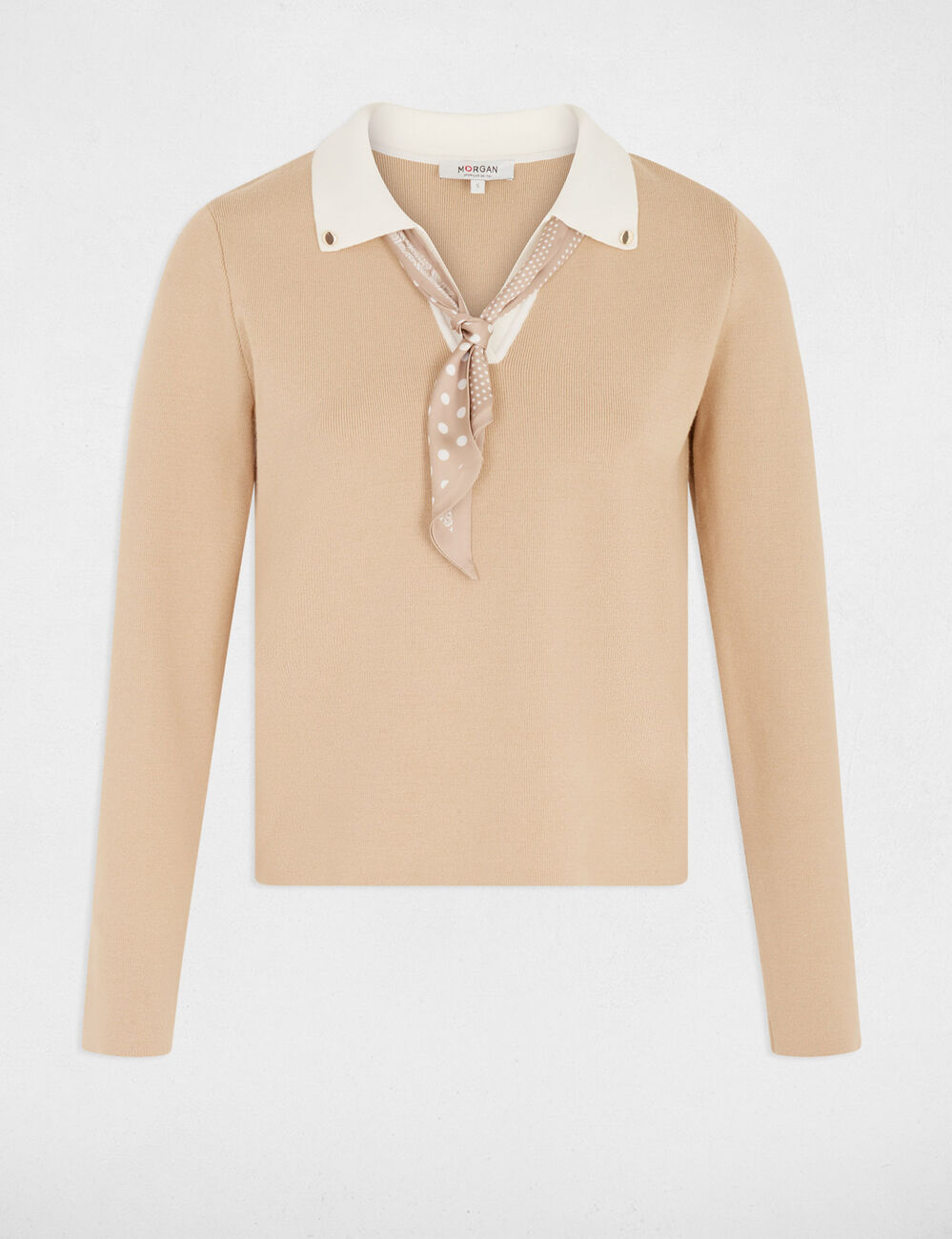 Jersey con cuello vuelto beige mujer