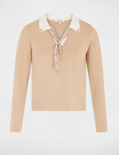 Jersey con cuello vuelto beige mujer