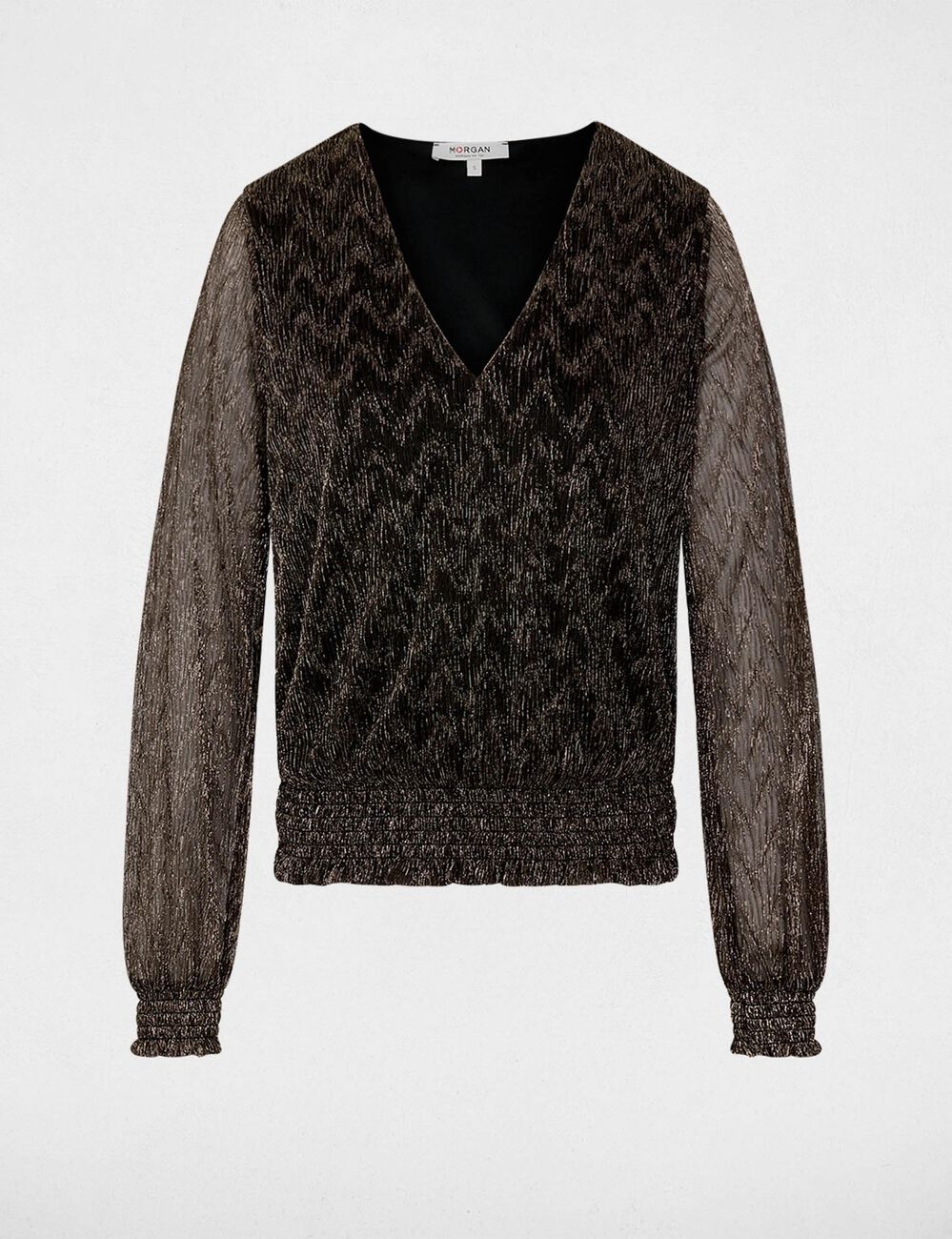 Blusa cuello v mangas largas color bronce mujer