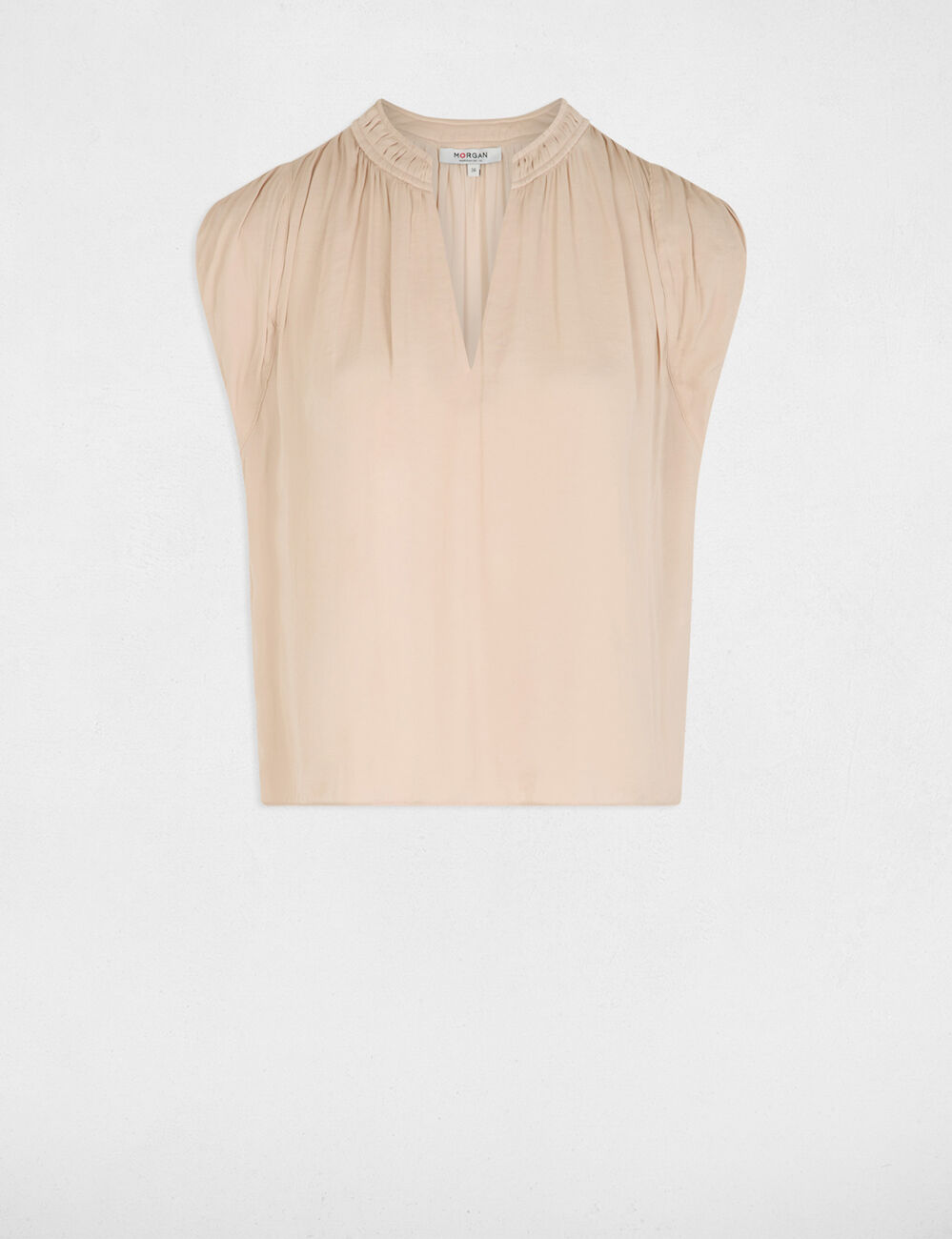 Blusa manga corta satinada beis claro mujer