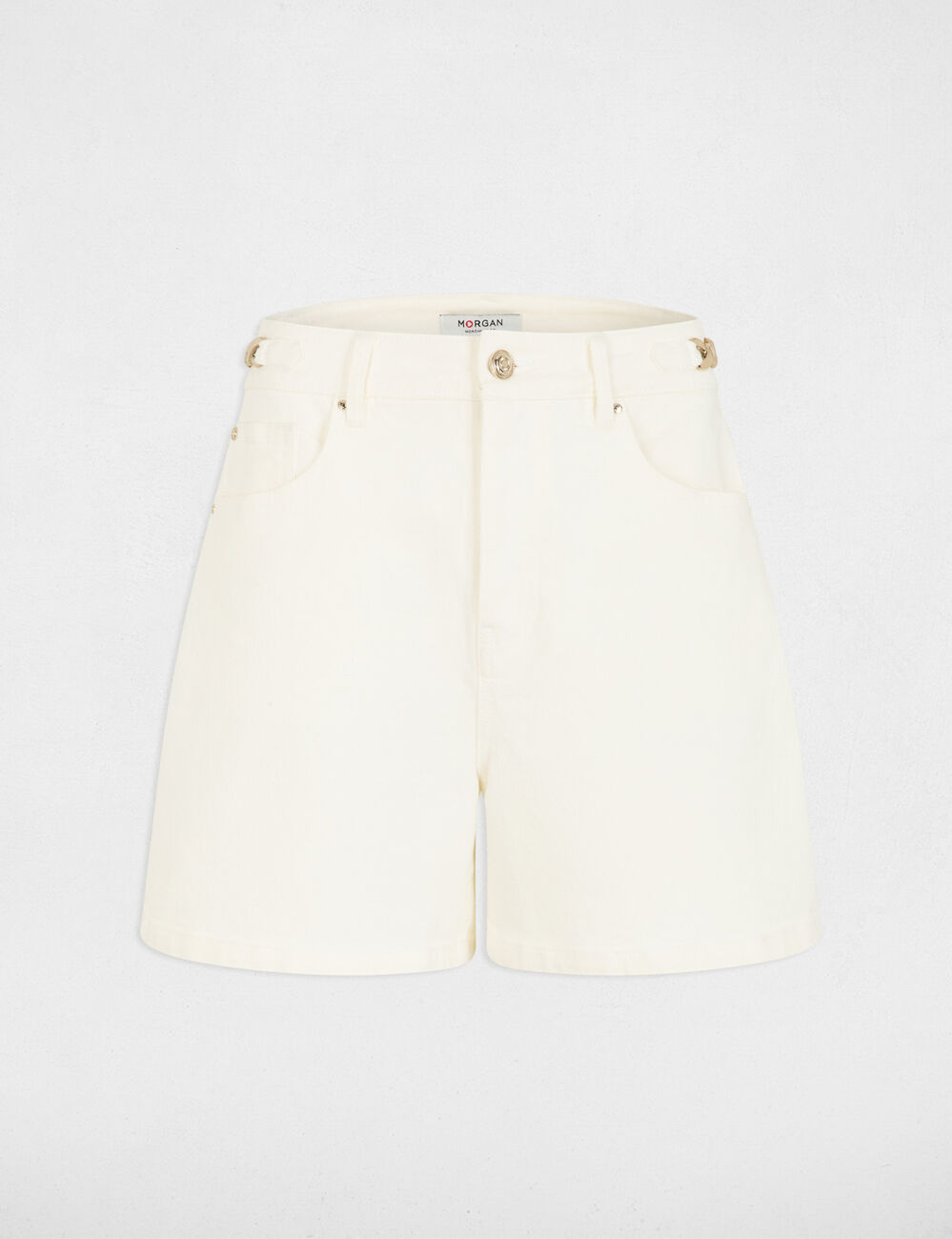 Pantal&oacute;n corto de tiro alto blanco mujer
