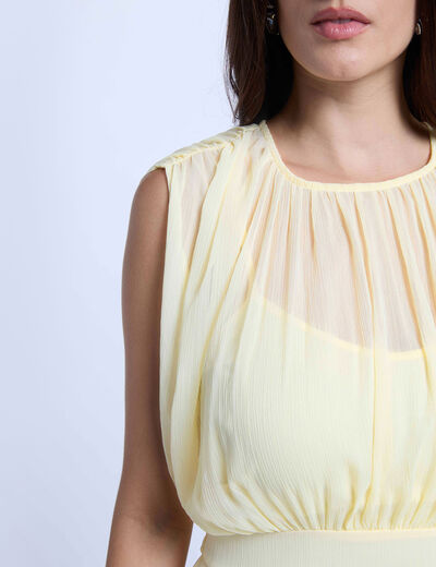 Vestido corto con cuello alto amarillo pastel mujer