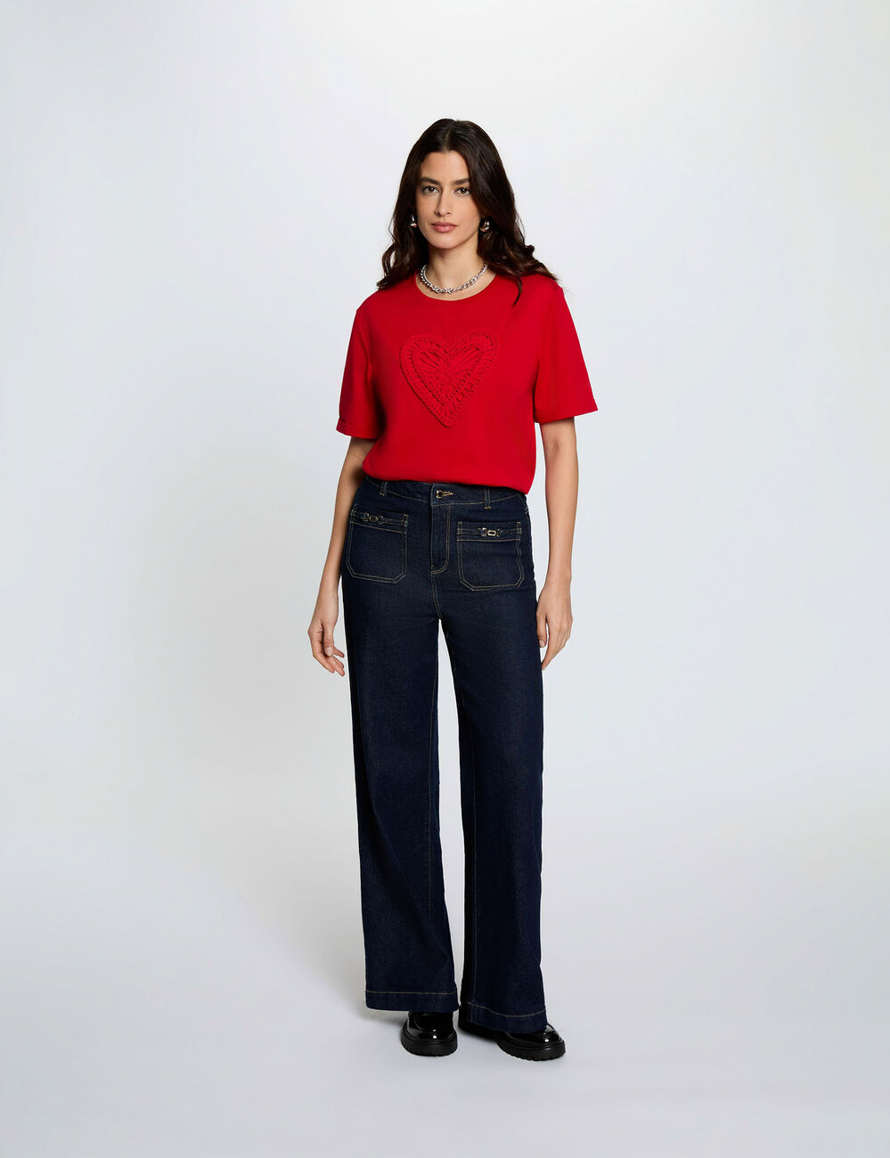Camiseta recta de manga corta rojo mujer