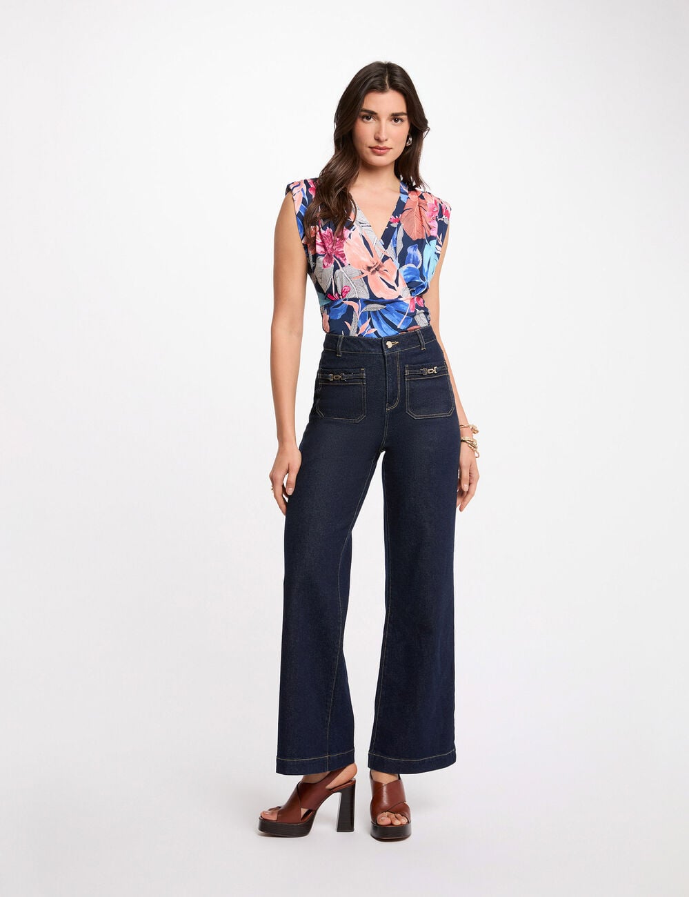 Camiseta ajustada sin mangas multicolor mujer