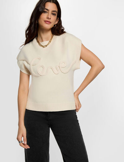 Jersey bordado con cuello redondo creme mujer