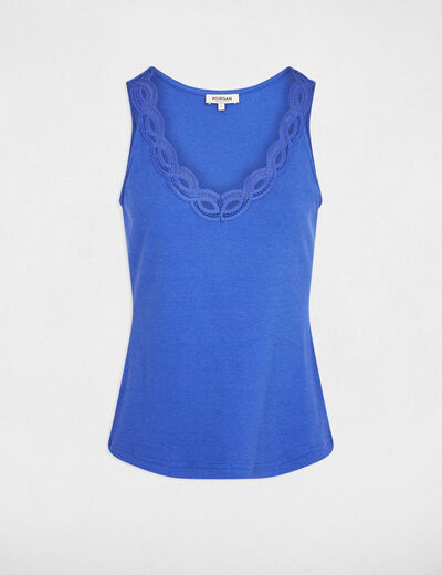 Top ajustado con cuello en v azul mujer