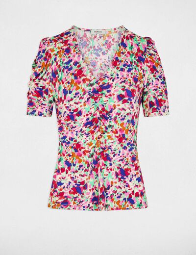 Camiseta ajustada cuello en v multicolor mujer