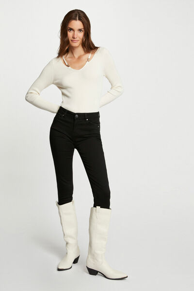 Vaquero slim con lentejuelas negro mujer