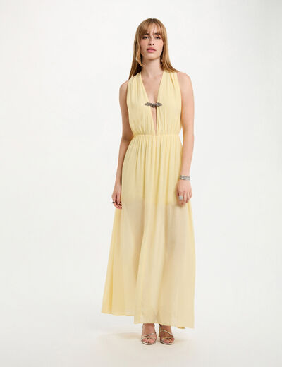 Vestido largo recto amarillo pastel mujer