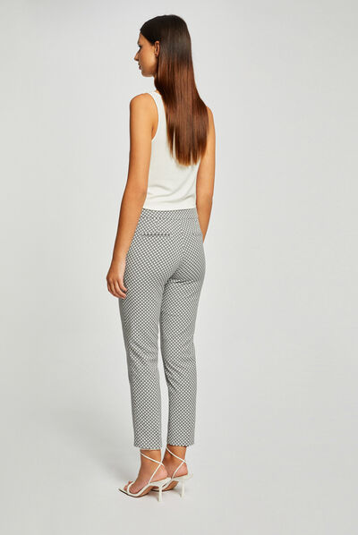 Pantalón cigarette estampado geométrico crudo mujer