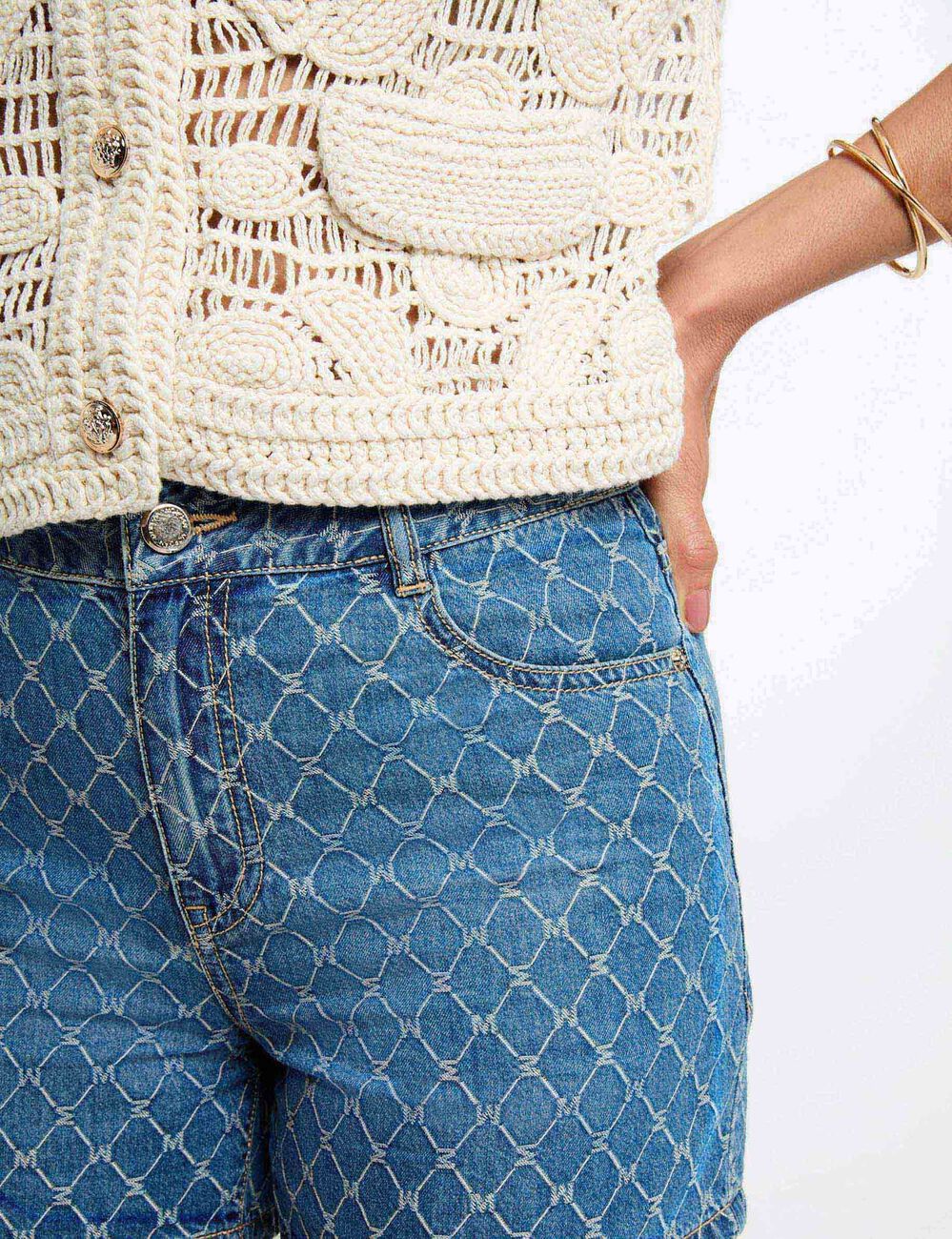 Short vaquero talle alto denim stone mujer