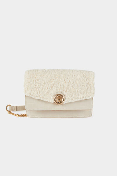 Bolso con solapa pelo de imitación beige mujer