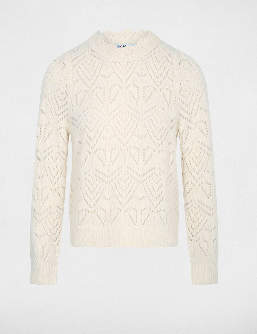 Jersey calado con cuello redondo marfil mujer