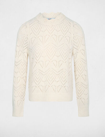 Jersey calado con cuello redondo marfil mujer