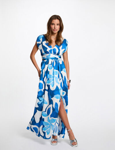 Vestido largo recto estampado multicolor mujer