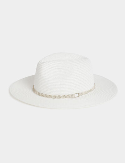 Sombrero trenzado con strass blanco mujer