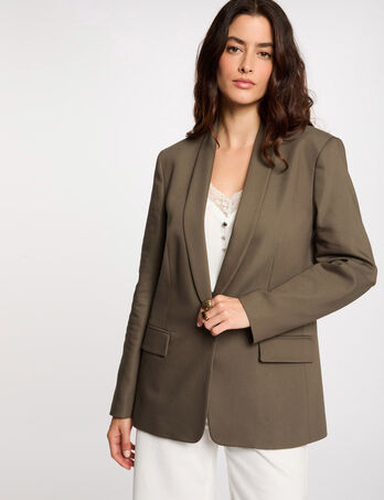 Chaqueta corta cuello chal verde caqui mujer