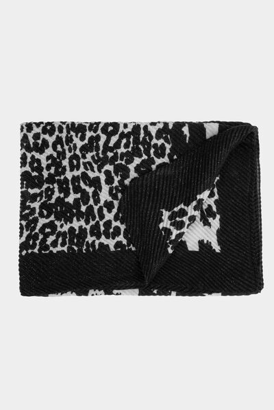 Fular plisado estampado animal negro mujer