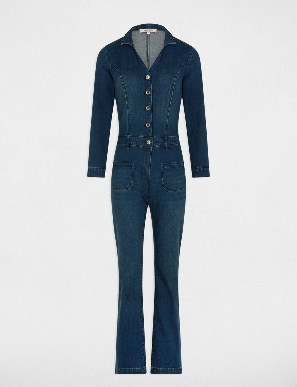 Mono largo pernera ancha denim crudo mujer