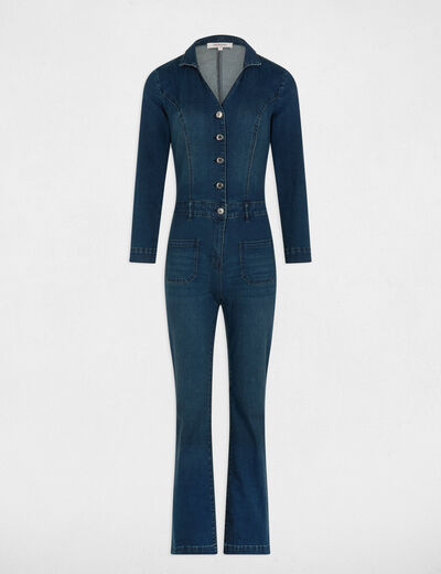 Mono largo pernera ancha denim crudo mujer