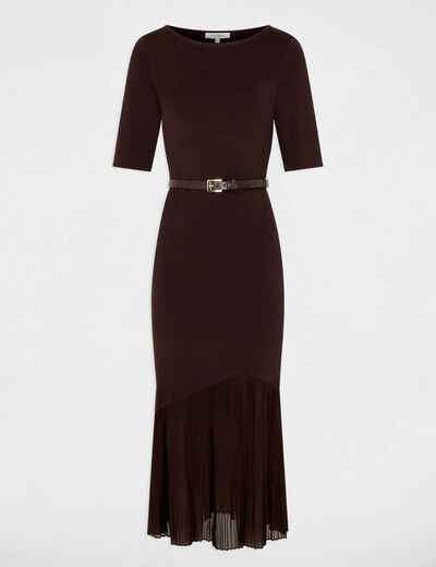 Vestido de punto con cintur&oacute;n marr&oacute;n oscuro mujer