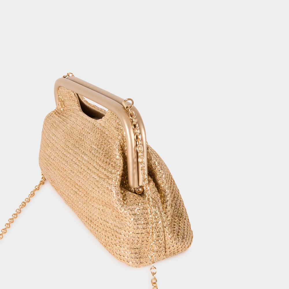 Bolso trenzado amarillo oro mujer