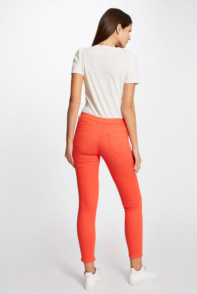 Vaquero skinny talle bajo naranja mujer
