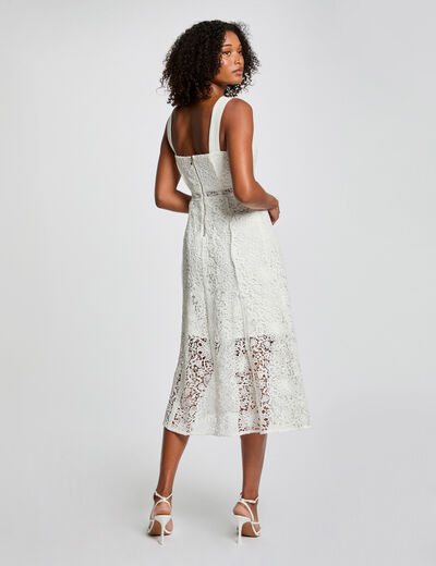 Vestido midi evasé encaje blanco mujer