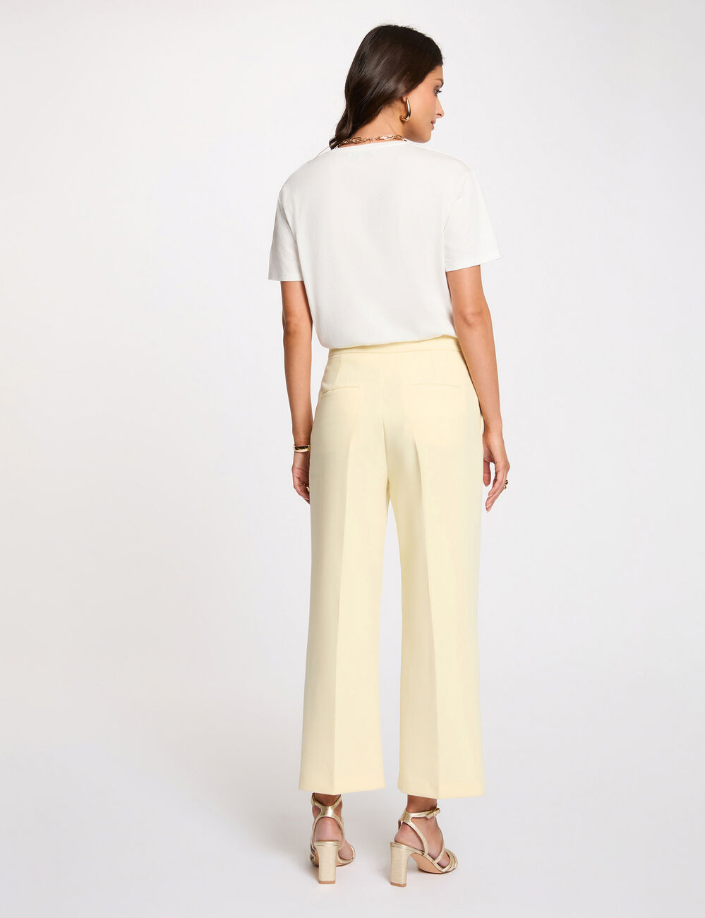 Pantal&oacute;n recto de tiro alto amarillo pastel mujer