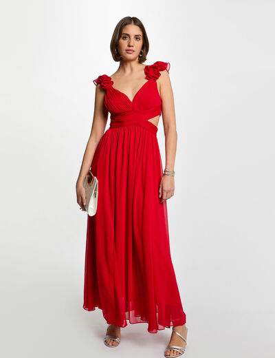 Vestido largo recto holgado rojo mujer