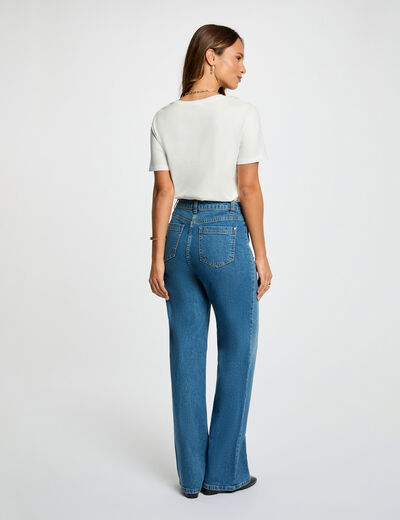 Jean ancho de tiro alto denim stone mujer