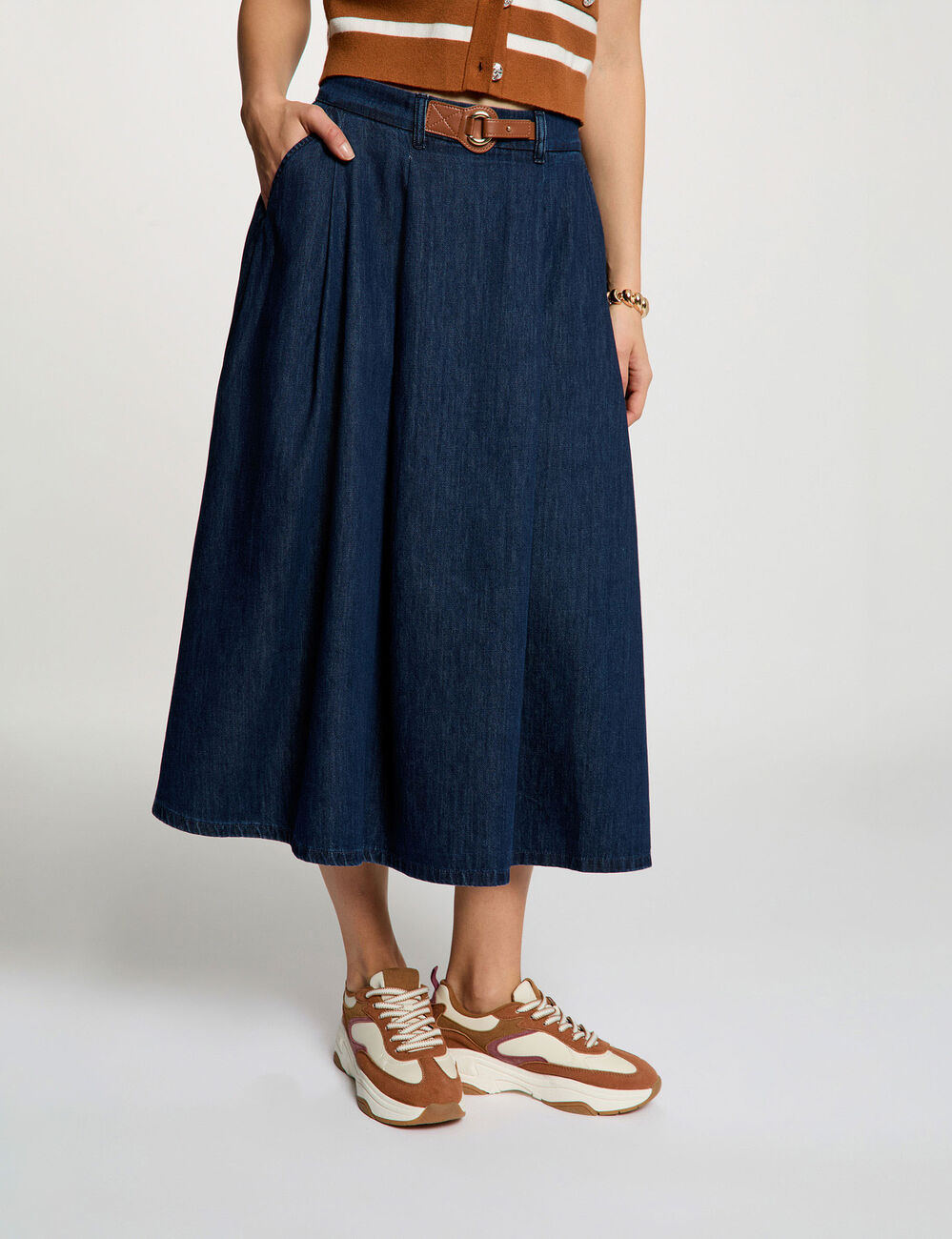 Falda larga evas&eacute; denim crudo mujer