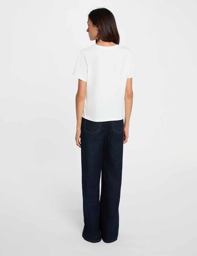 Camiseta estampada cuello redondo blanco mujer