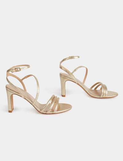 Sandalias de tacón amarillo oro mujer