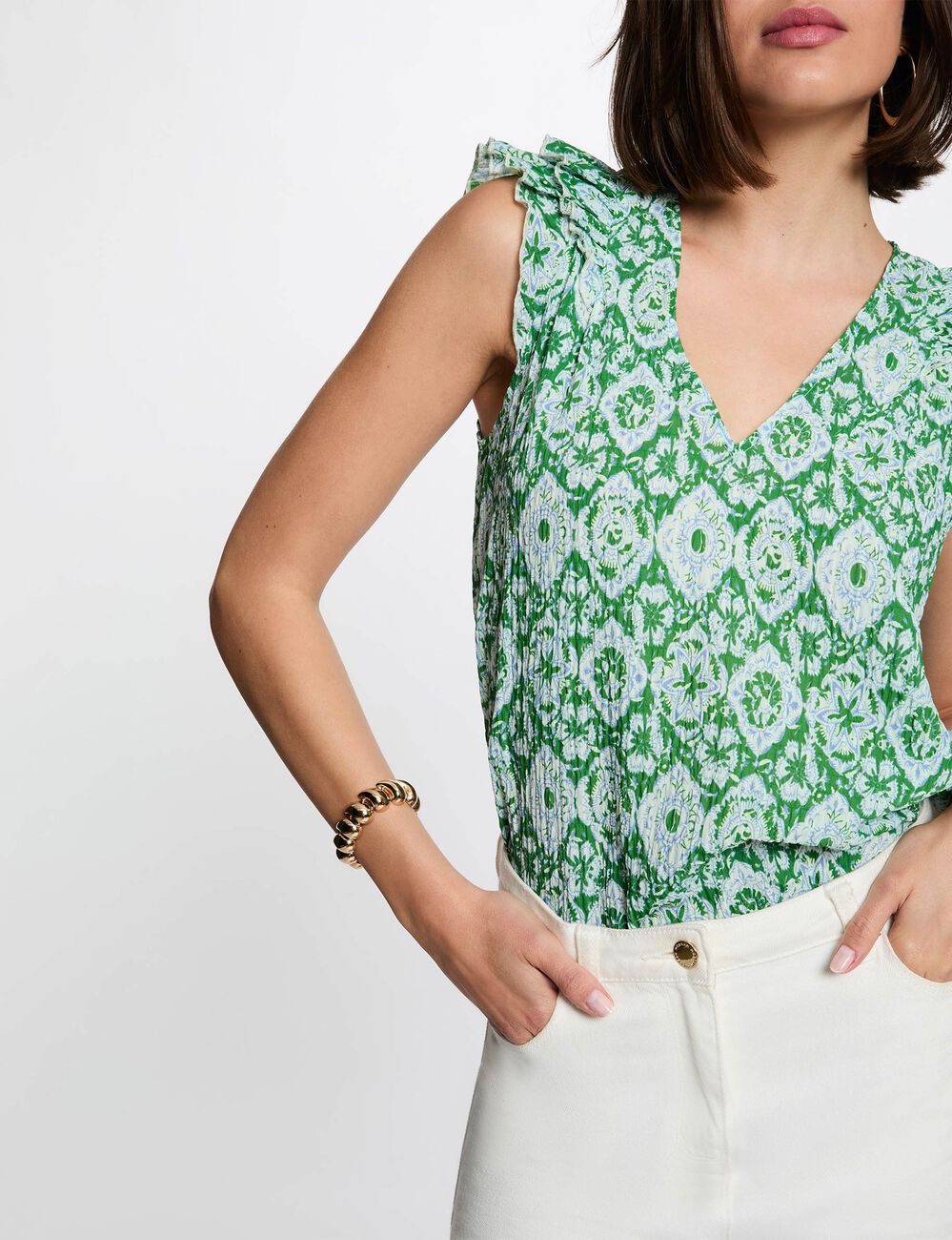Top sin mangas con cuello en v multicolor mujer