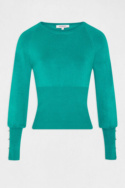 Jersey manga larga con cuello redondo verde mujer