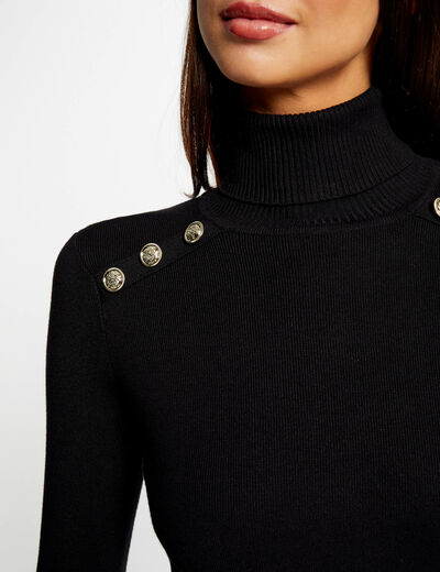 Vestido de punto ajustado cuello tortuga negro mujer