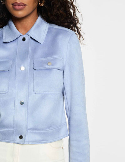 Chaqueta entallada de ante azul lavanda mujer